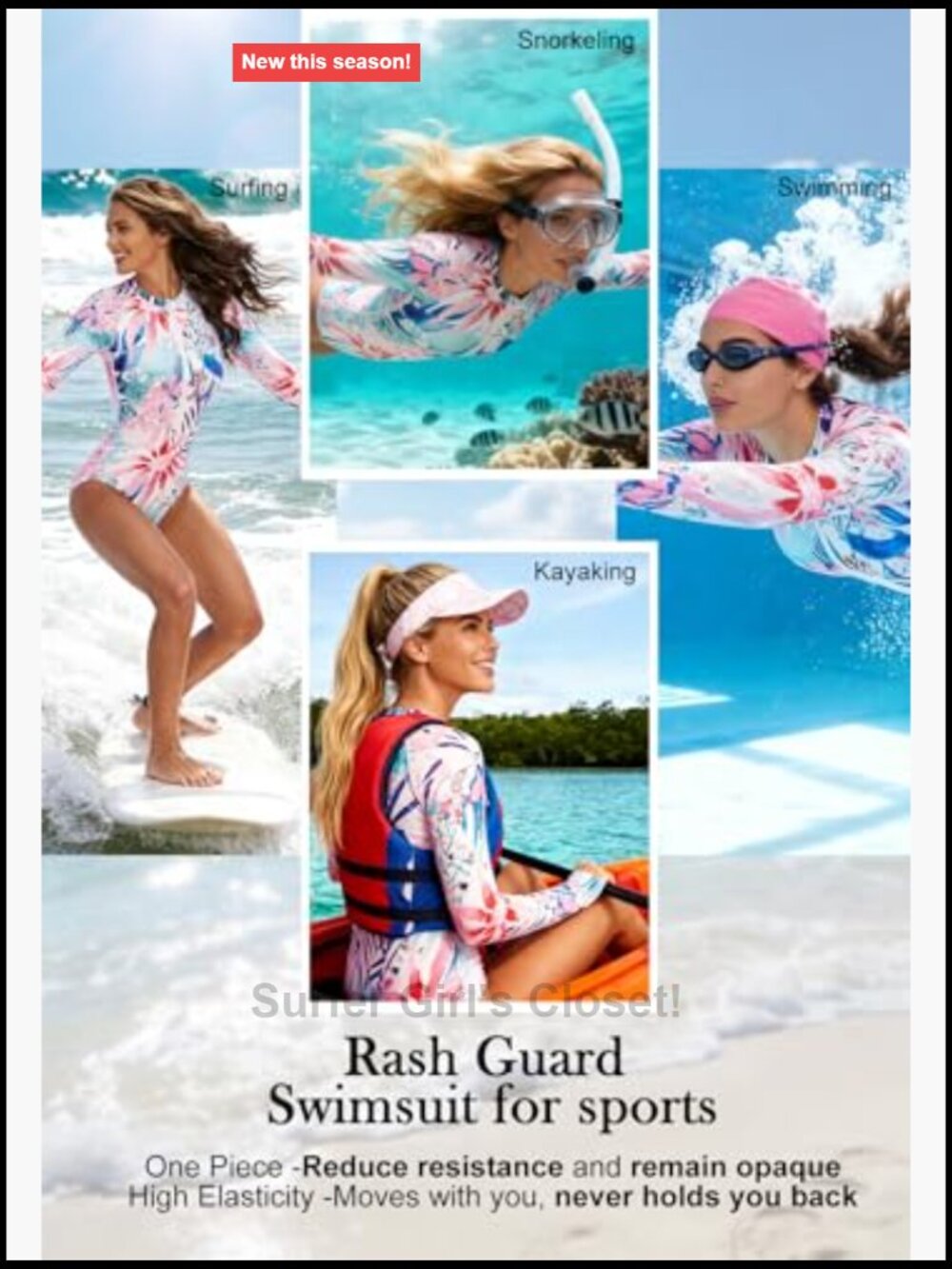 Long Sleeve UPF 50+ One Piece Rash Guard Swimsuit with Detachable Pads - Picture 6 of 7